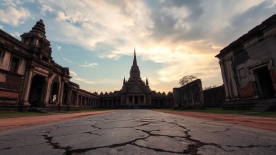 The Cracks in the Road Remember in Ayutthaya, Thailand