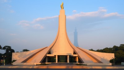 The National Monument in Indonesia Casts Long Shadows at Noon