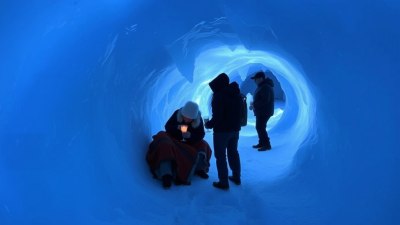 Feeling the Cold First in a Subterranean Glacier Bar